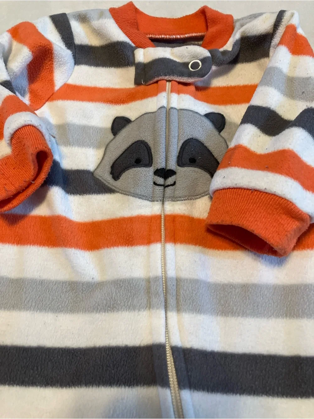 Striped Footed Baby One-Piece with Fox and Raccoon- Blue & Orange
